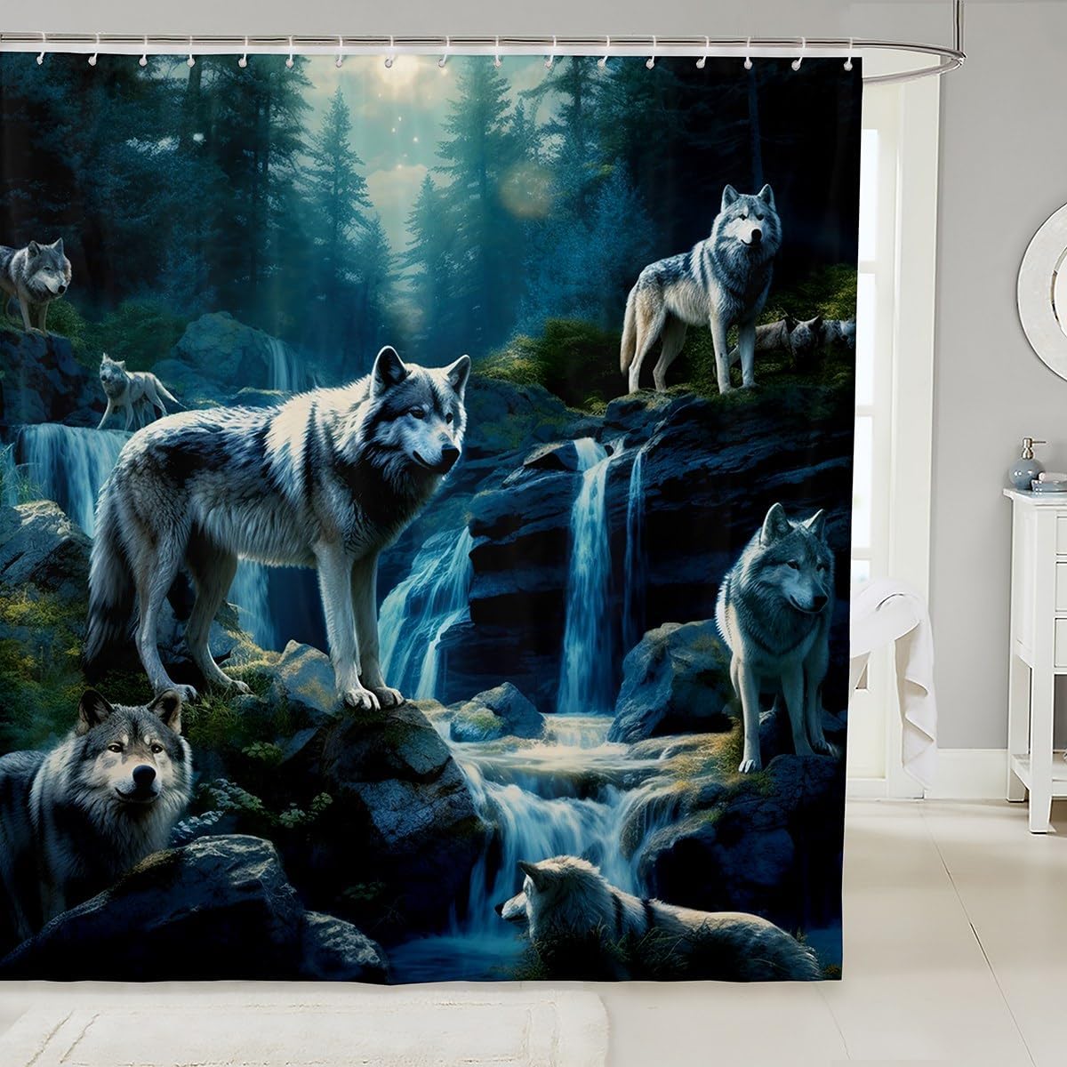Feelyou Wolf Bath Curtain Kids Waterproof 3D Print Design