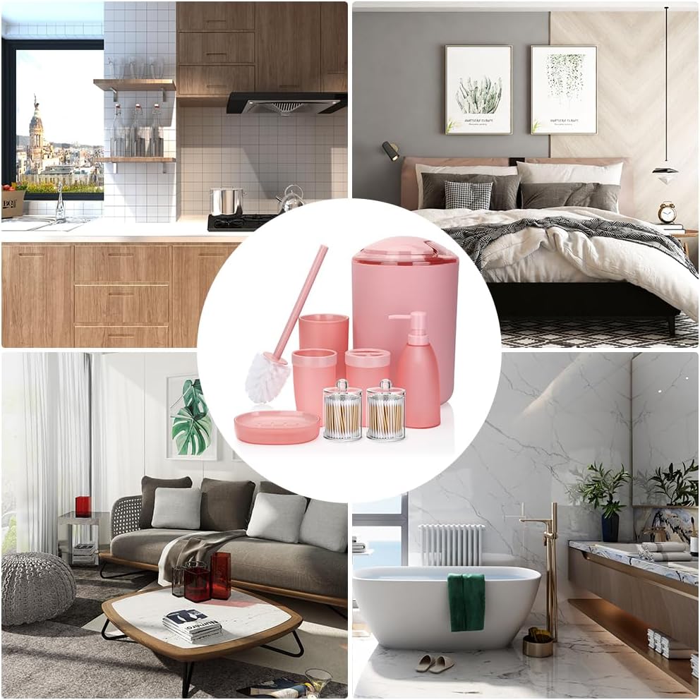 OTOSTAR Pink Bathroom Accessory Set - 8-Piece Essential Collection
