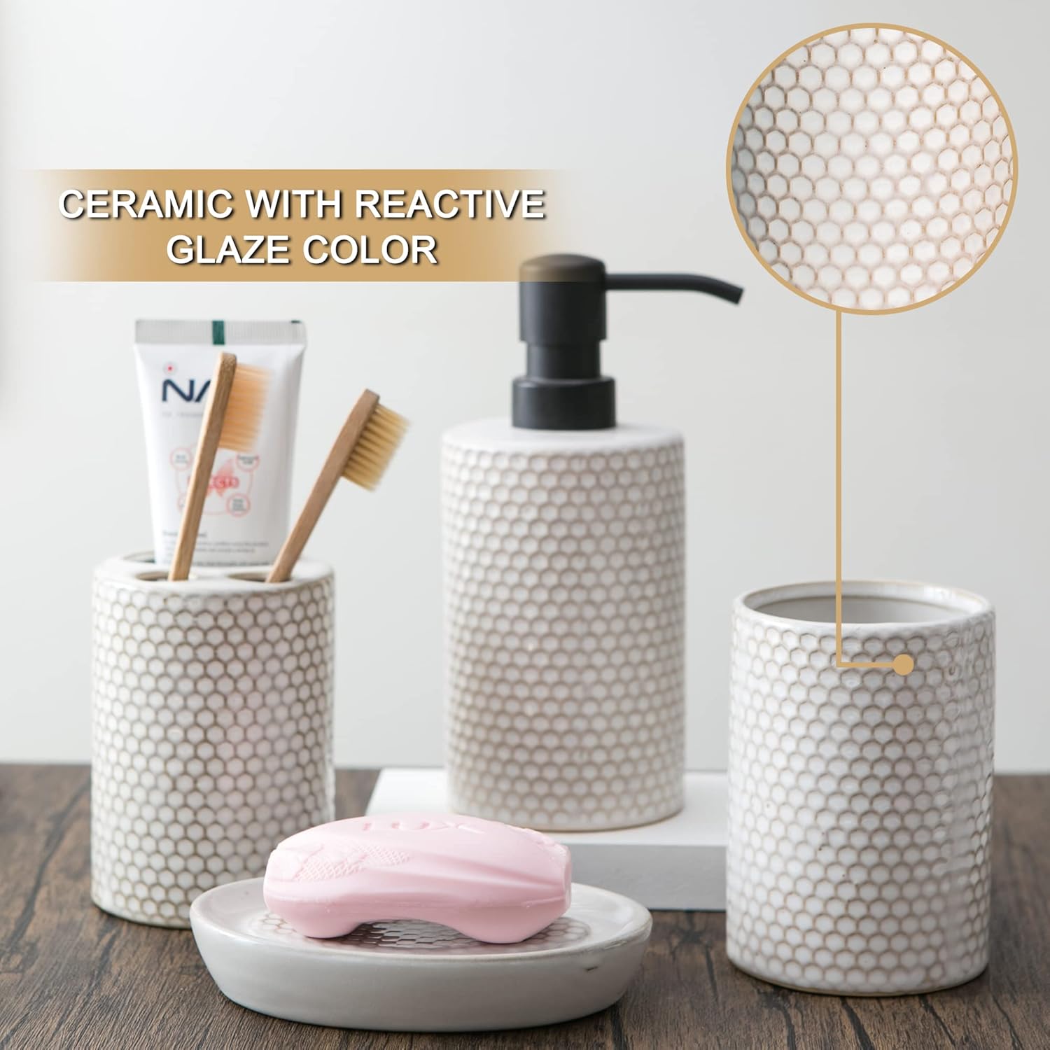 Complete 4-Piece Bathroom Set Honeycomb Design Modern Practical