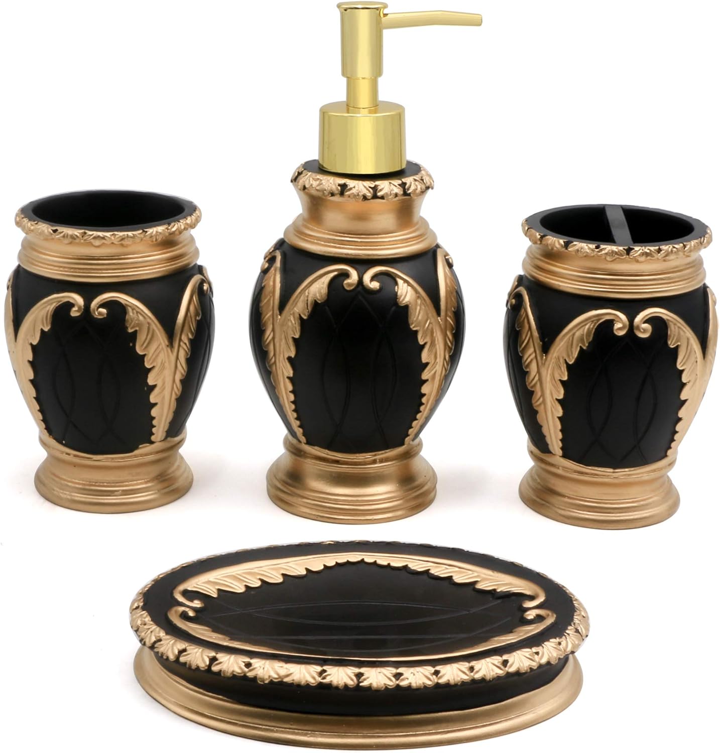 LUANT 4 Piece Bathroom Accessory Set Black with Gold