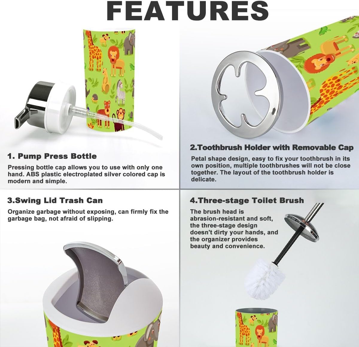Bathroom Set Collection - 6-Piece Cartoon Animal Decorations