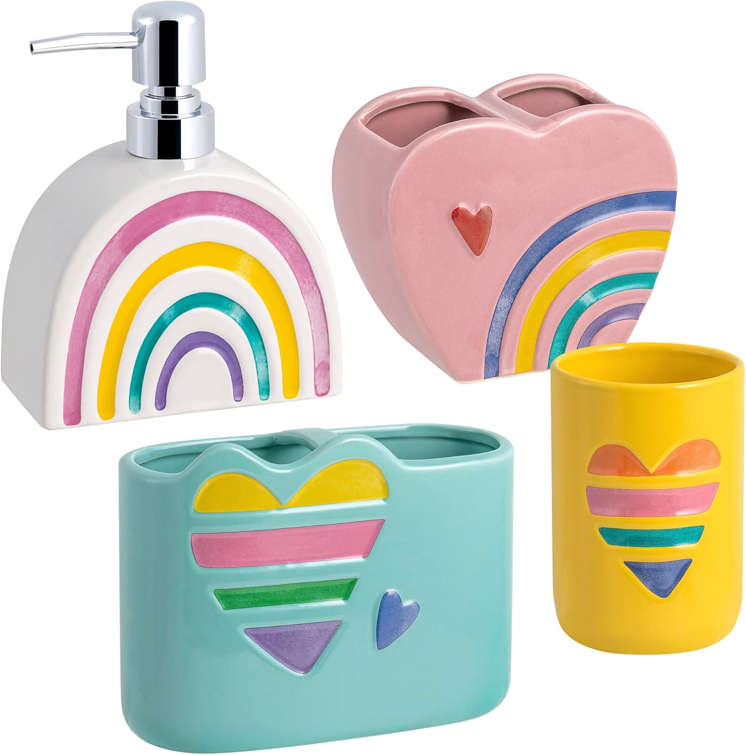 Allure Home Creation Rainbow Heart Ceramic Bath Accessory Set
