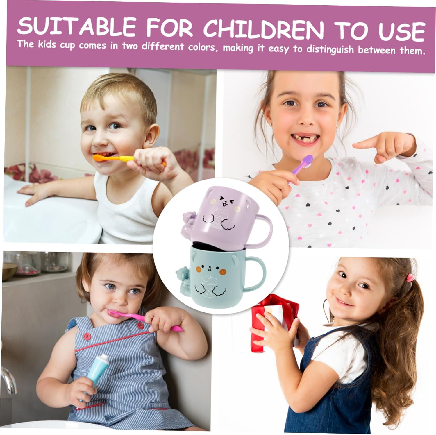 2Pcs Cute Plastic Cups for Boys - Toothbrush Holder Bear Design