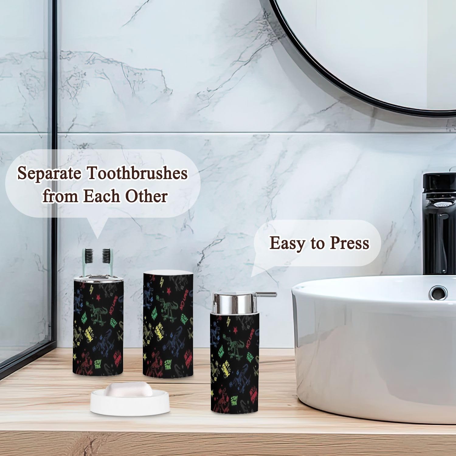 Dinosaur Skateboard Bathroom Accessory Set