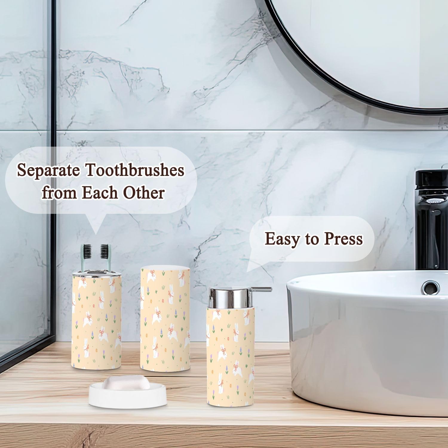 Exploring Bunnies Bows Flowers 6-Piece Bathroom Accessories Set