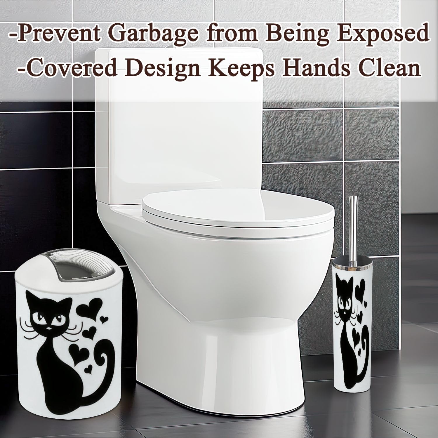 Bathroom Accessories Set 6 Pcs with Cat Graphics
