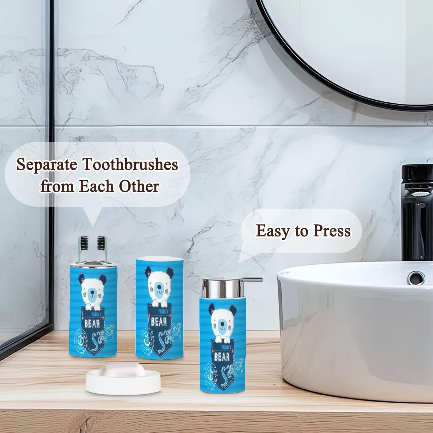 Bathroom Accessories Set 6 Pcs Cute Teddy Bear Sailor Boy Design