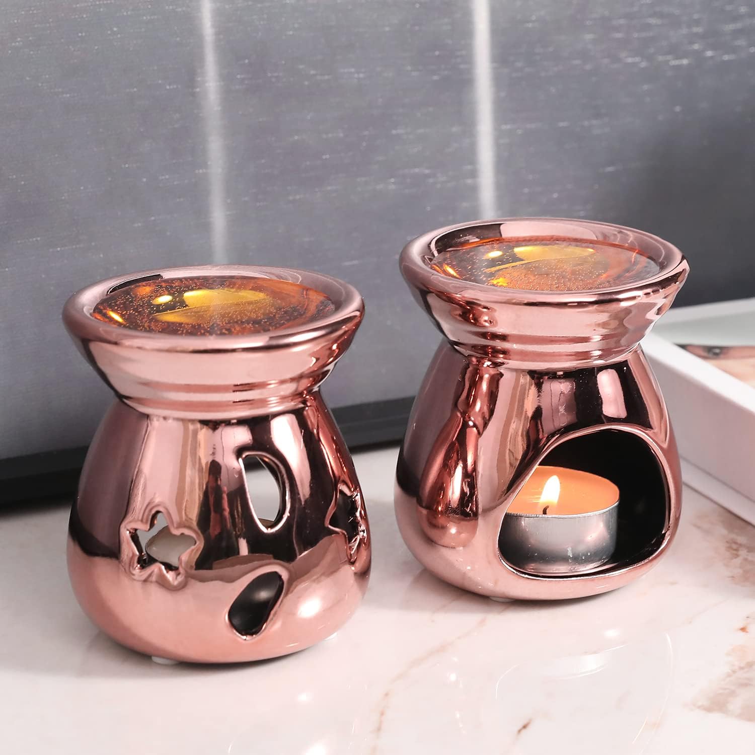 MyGift 2-Piece Aromatherapy Candle Holder Set with Modern Design
