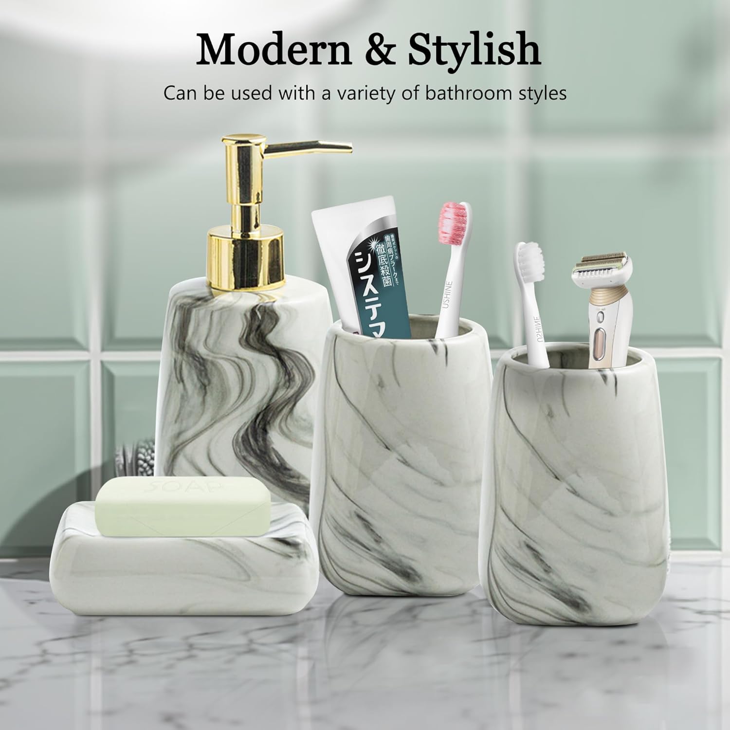 Comeon Ceramic 3-Piece Bathroom Set with Square Design
