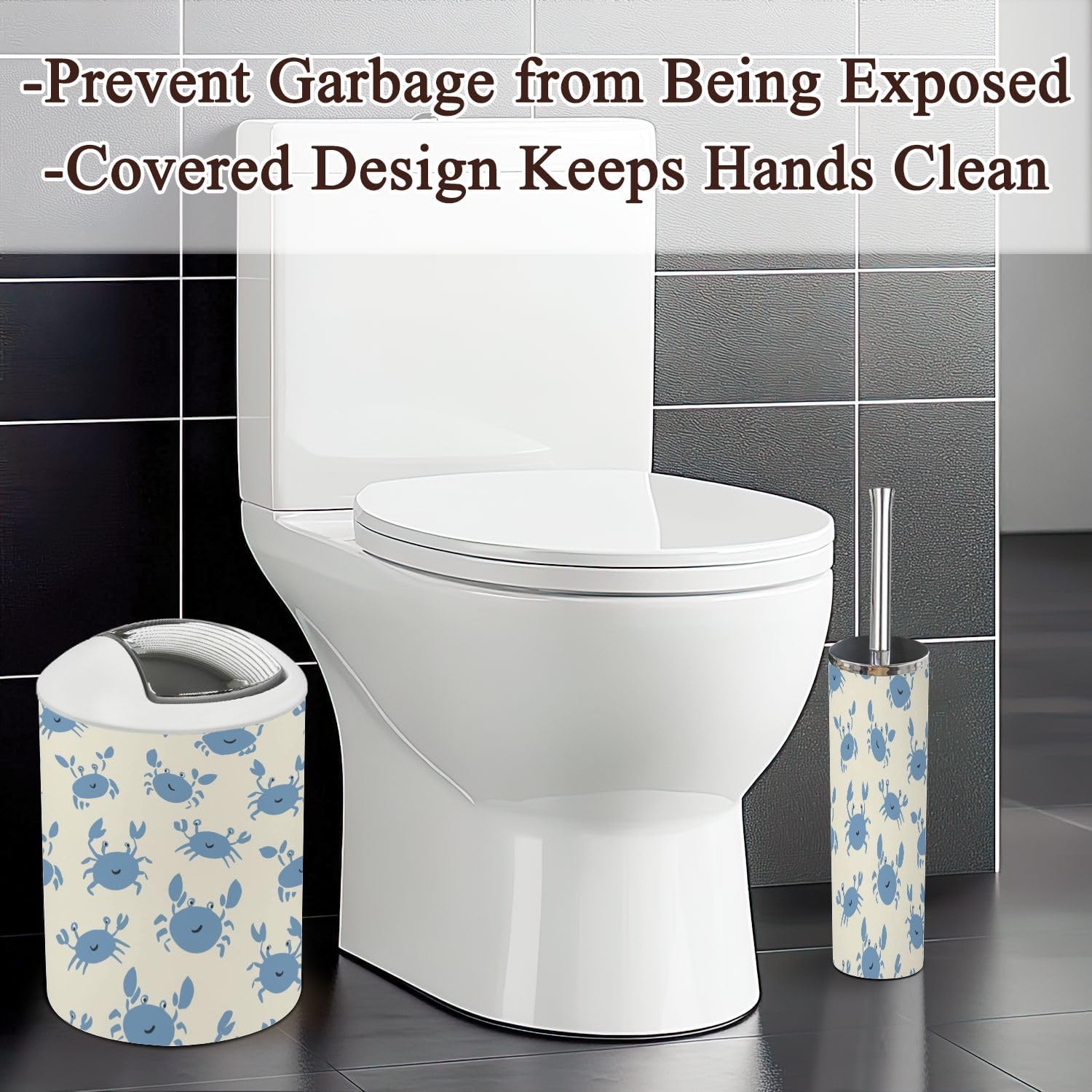 6-Piece Bathroom Set with Repeating Blue Crabs Durable Stylish