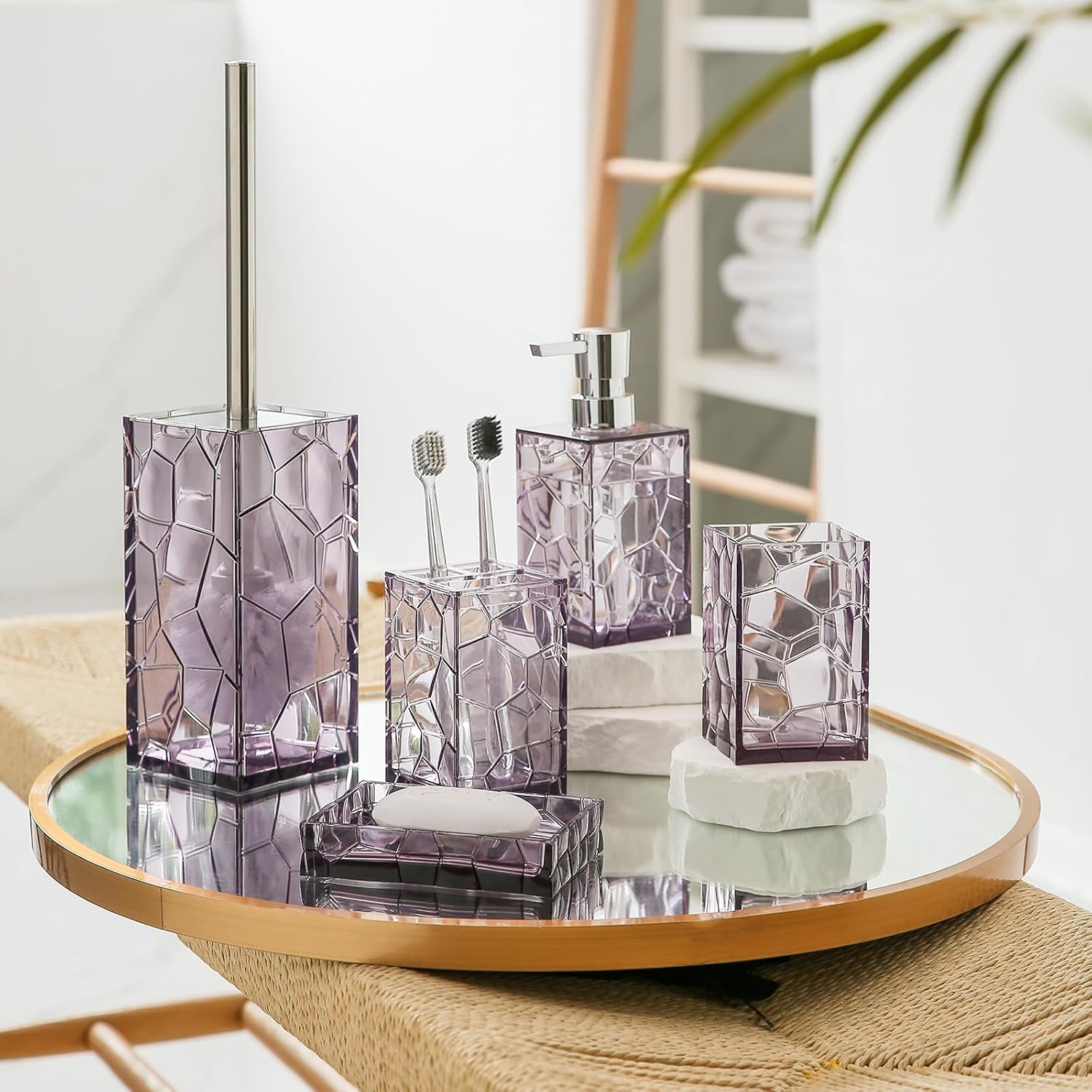Rust-Free Acrylic Bathroom Accessories Set 5-Piece Lavender Purple