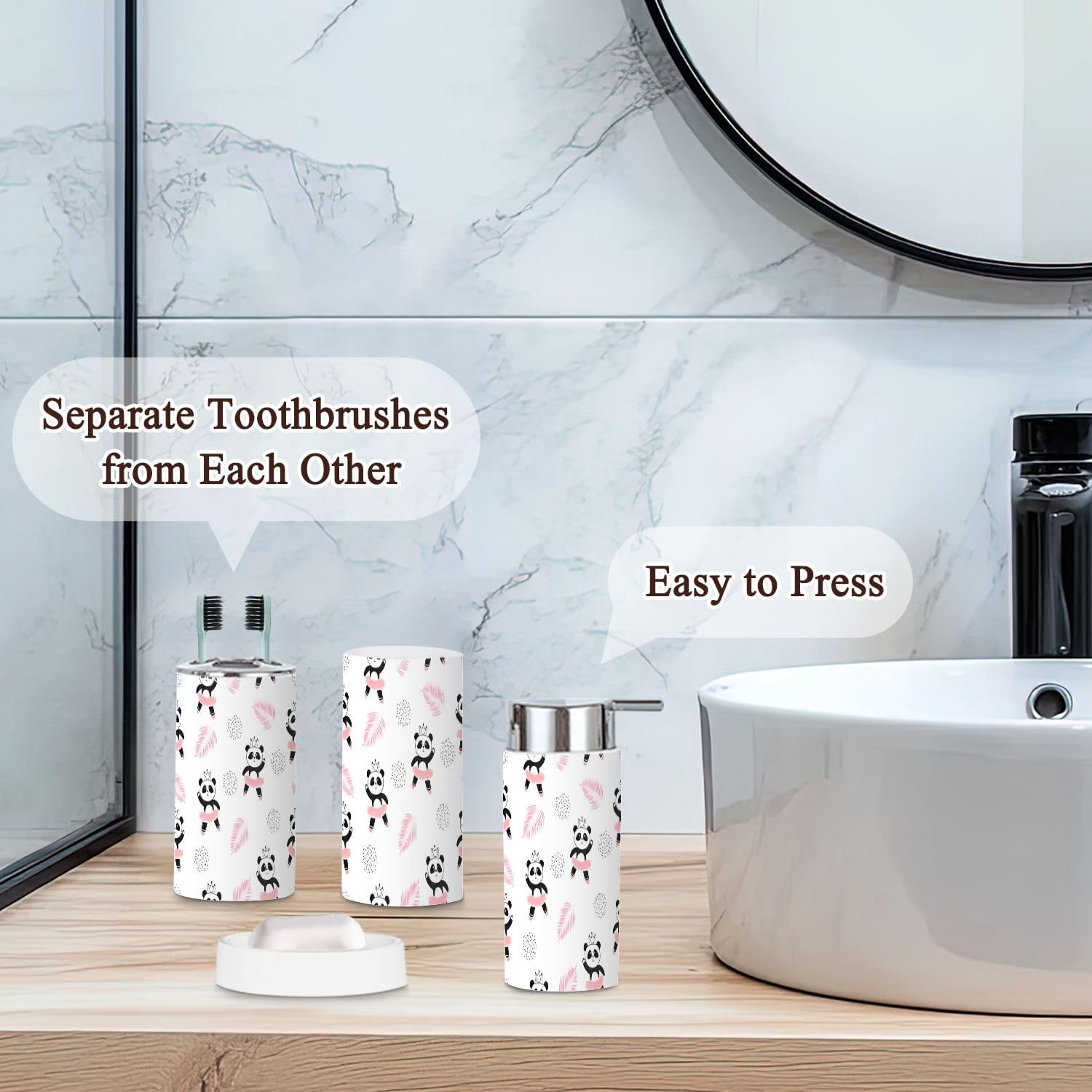 JBNJANKDAVCute Panda Bathroom Accessory Set 6 Pcs for Kids and Adults