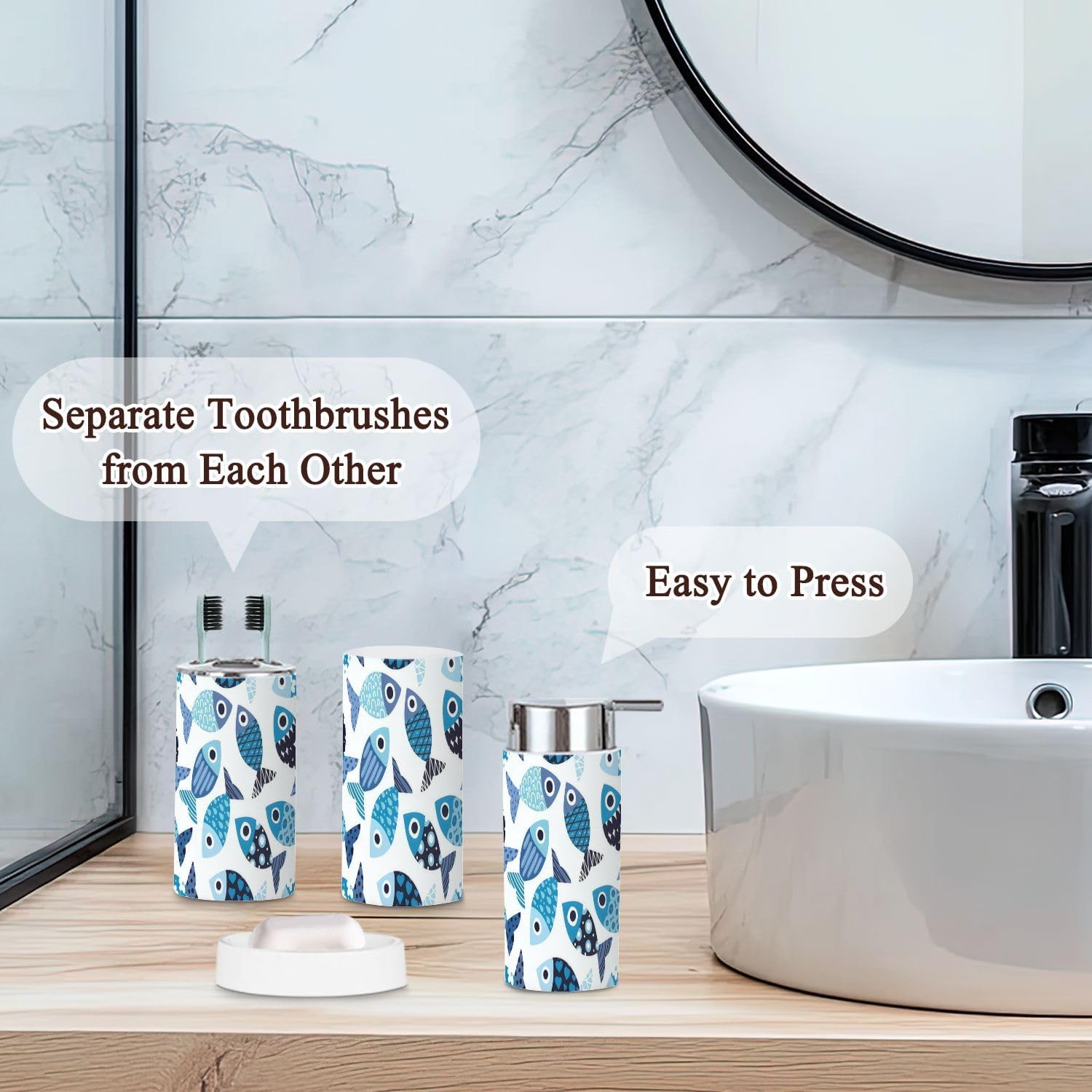 6-Piece Reusable Kids Safety Bathroom Set with Cute Fish Design
