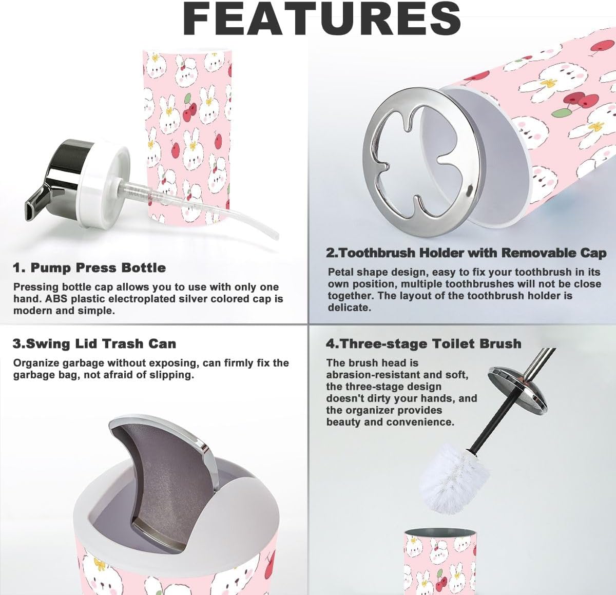 Bathroom Accessory Set for Kids 6 Piece Cute Kawaii