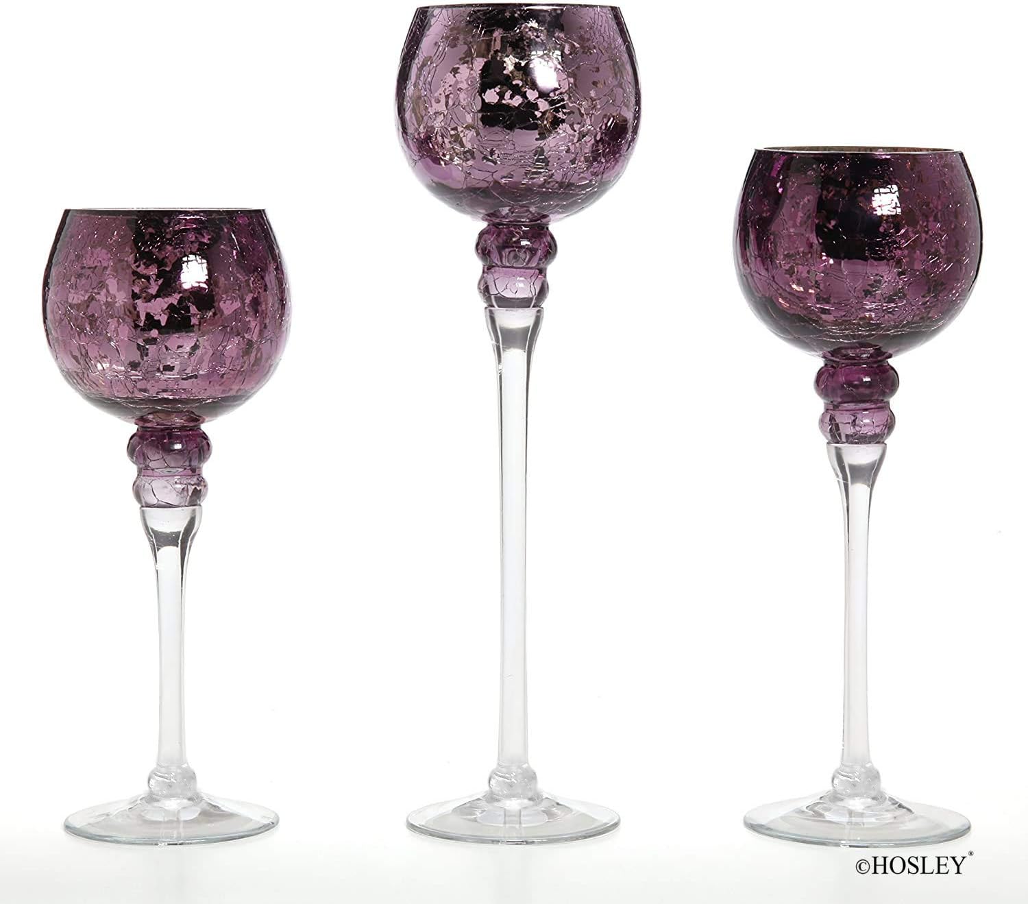 Hosley Set of 3 Crackle Purple Glass Tealight Holders