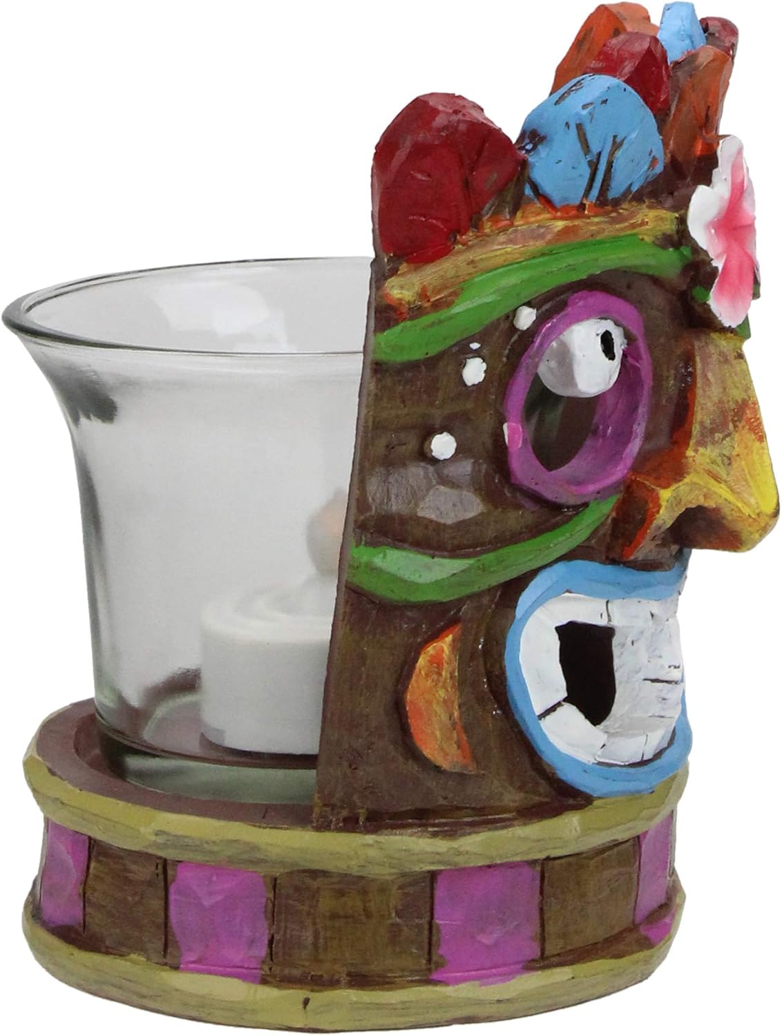 Smiling Tiki Face Tea Light Candle Holder