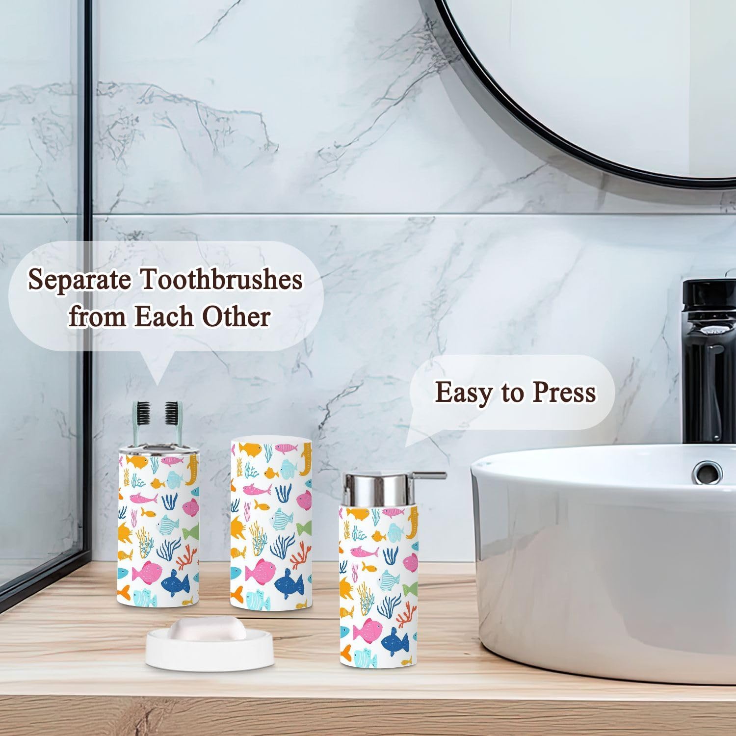 Bathroom Accessories Set 6PCS Kids Seamelike Pattern for