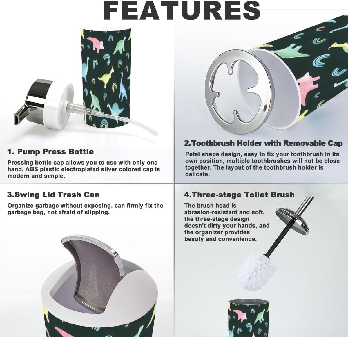 Rainbow 6-Piece Durable Set for Kids Makes Bathroom Organization Easy