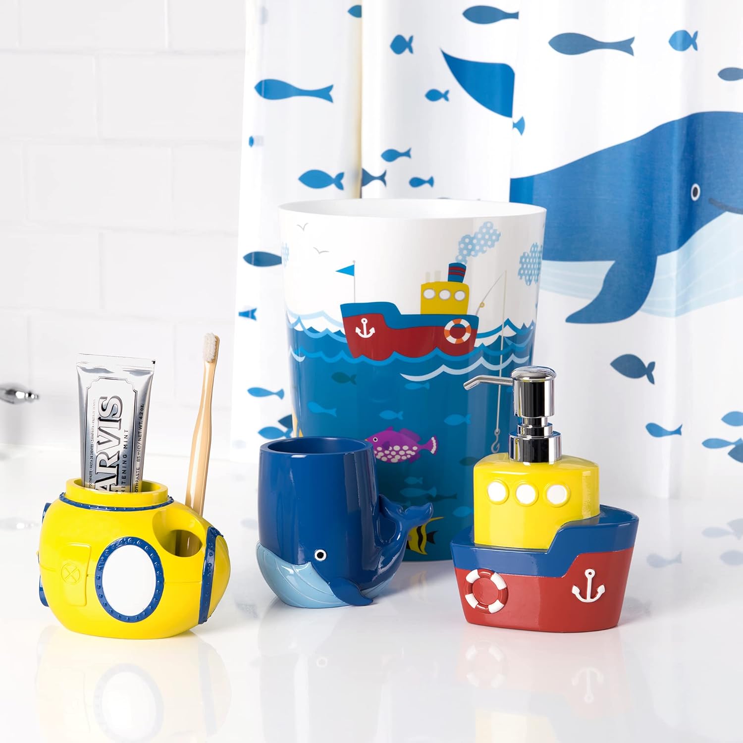 Allure Submarine 4-Piece Bath Set - Nautical Storage and Organization Kit
