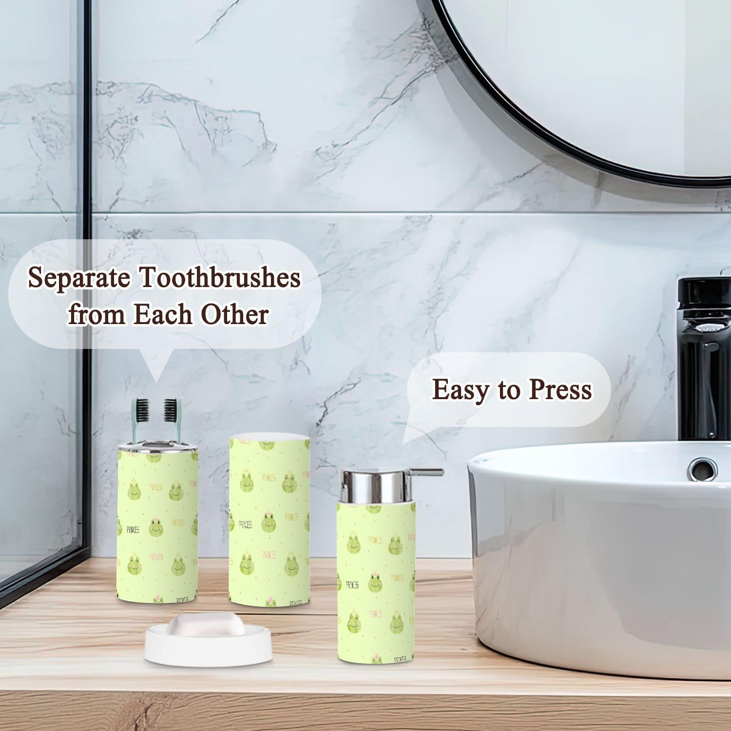 Bathroom Accessories Set 6 Pcs Princess Frogs Toothbrush Holder Soap Dispenser Set
