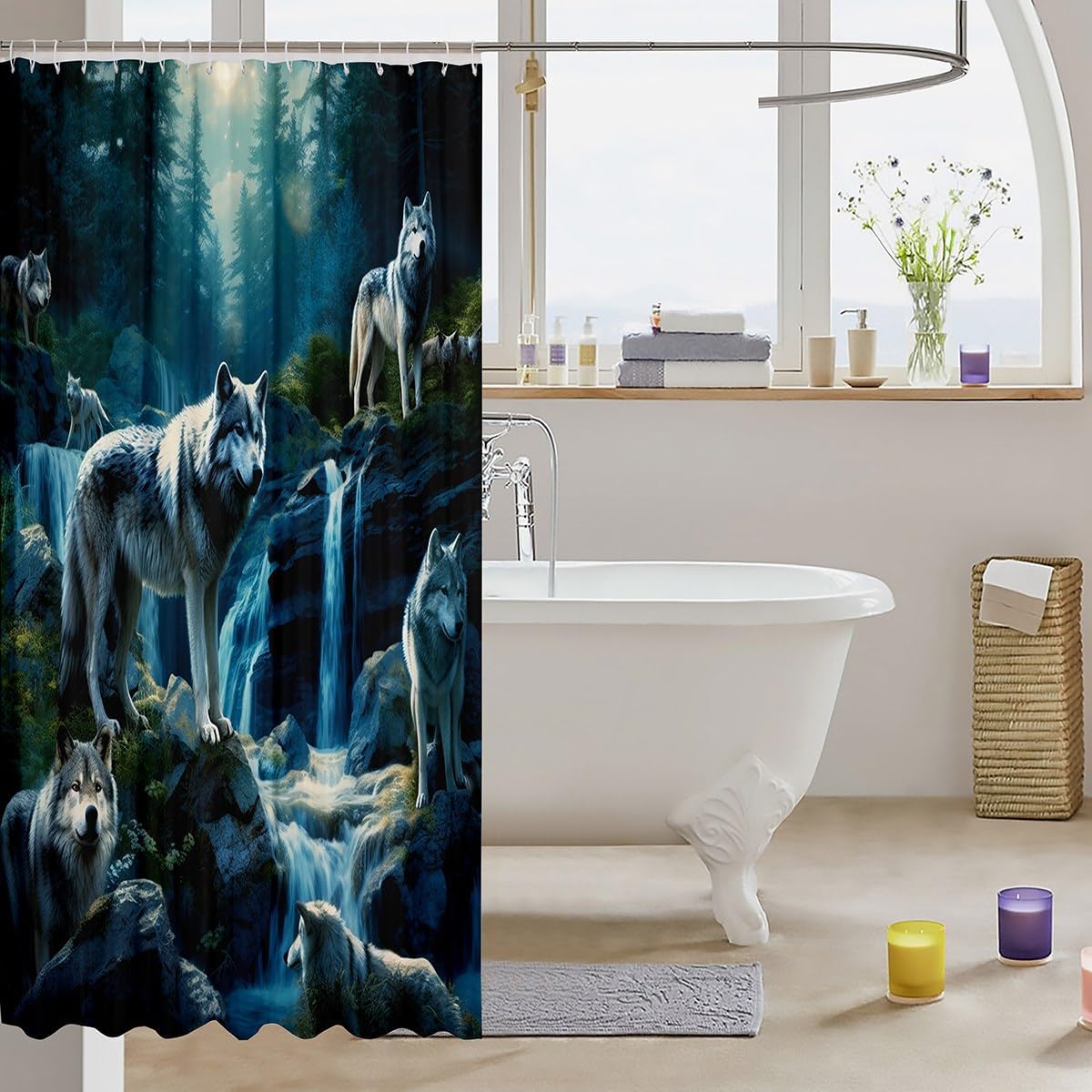 Feelyou Wolf Bath Curtain Kids Waterproof 3D Print Design