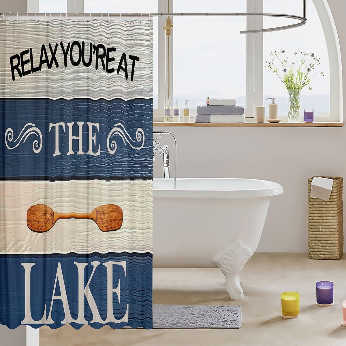 Jejeloiu Kids Lake Shower Curtain 72x72 Blue and White
