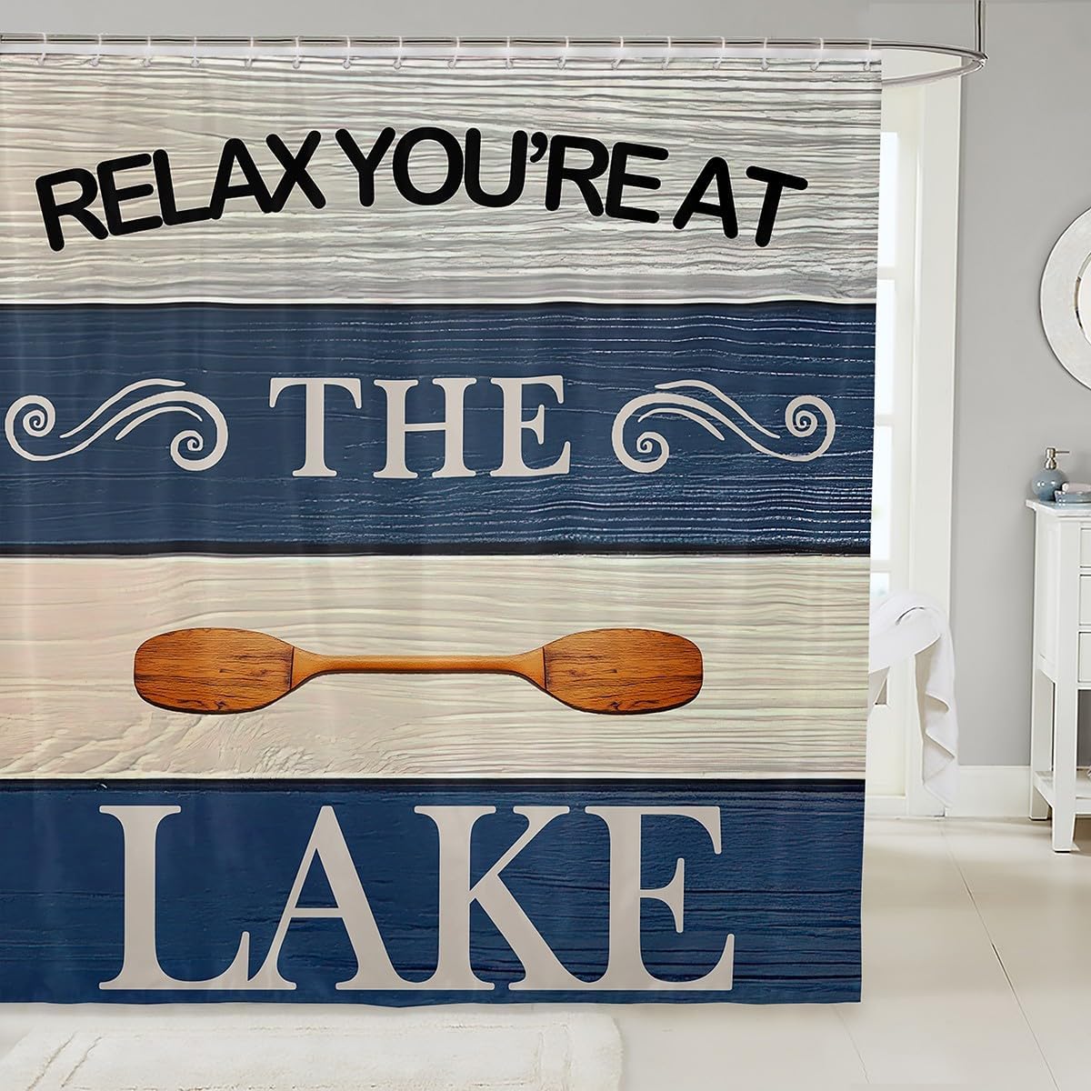 Jejeloiu Kids Lake Shower Curtain 72x72 Blue and White