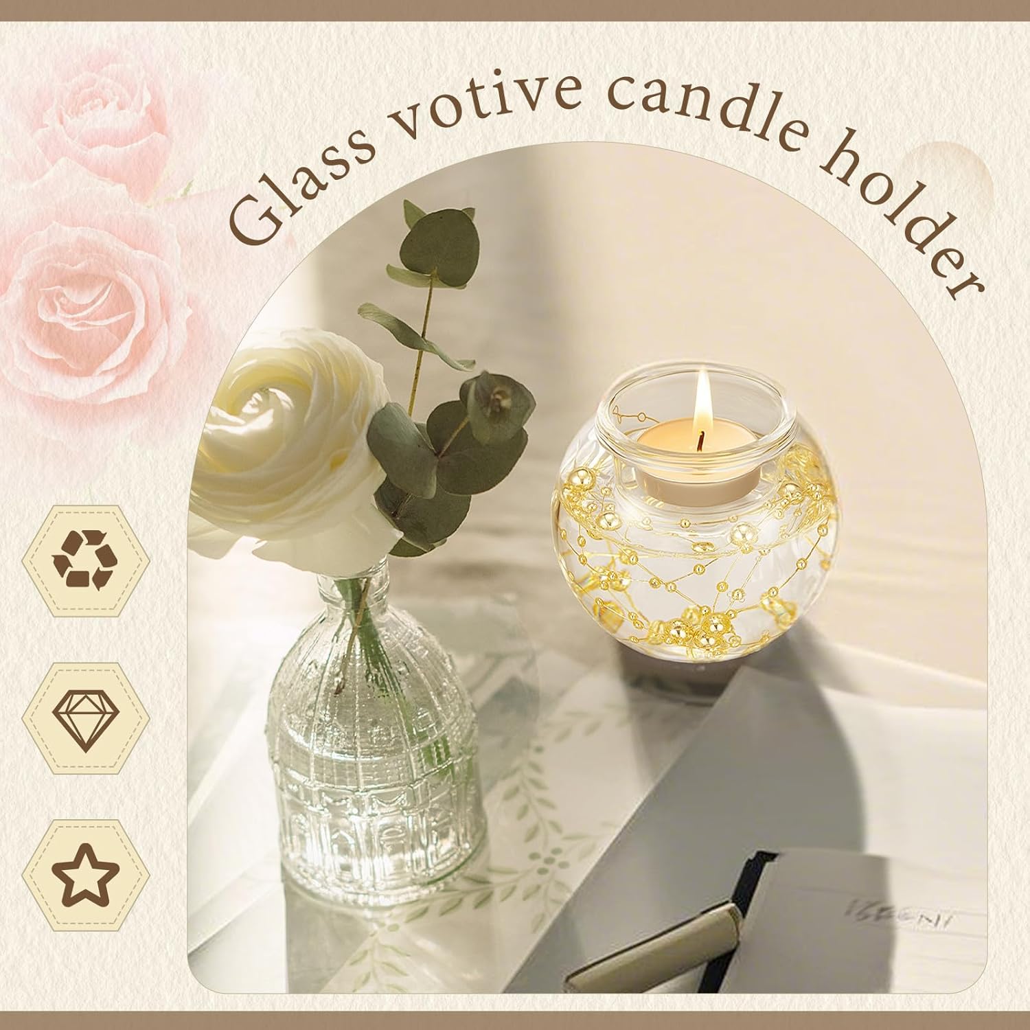 8-Piece Gold Pearl Votive Candle Holders