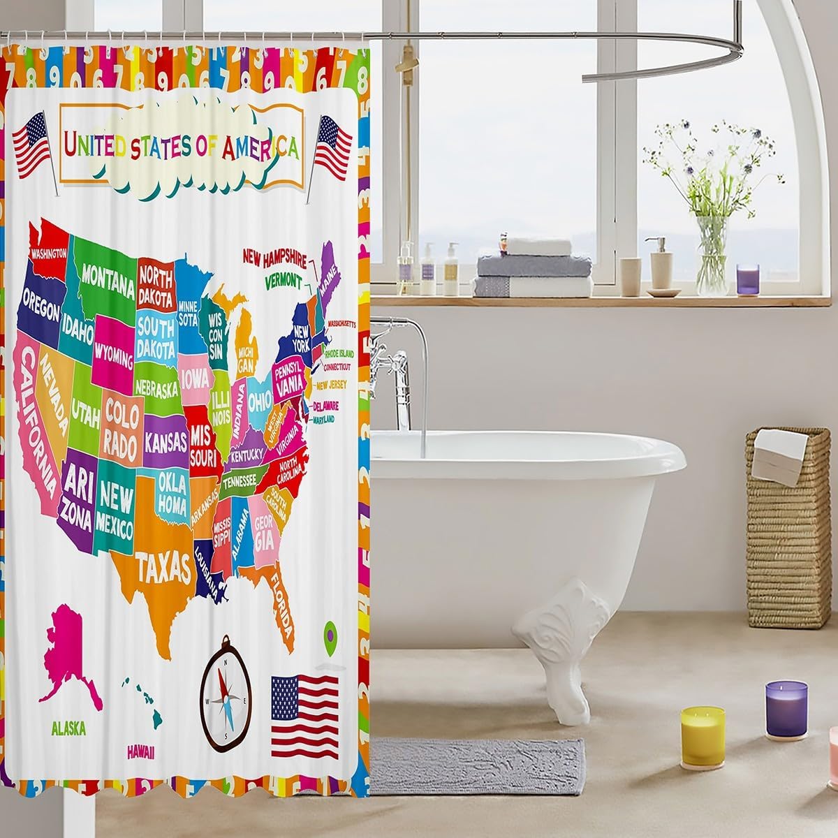 Feelyou USA Map Learning Shower Curtain