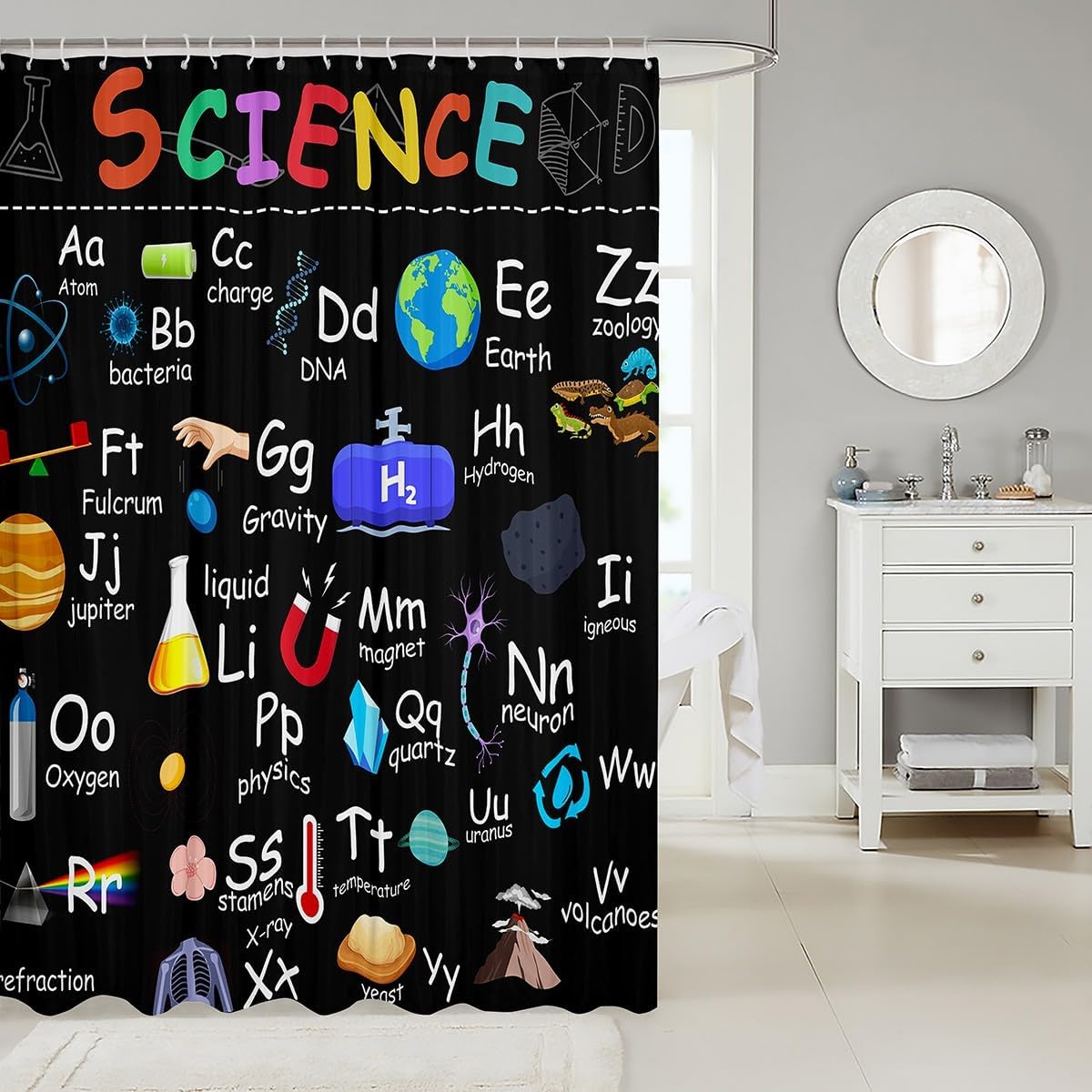 Feelyou Alphabet Learning Shower Curtain for Kids