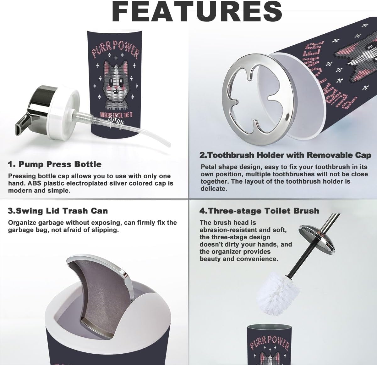 Stylish 6-Piece Cat-Themed Bathroom Set