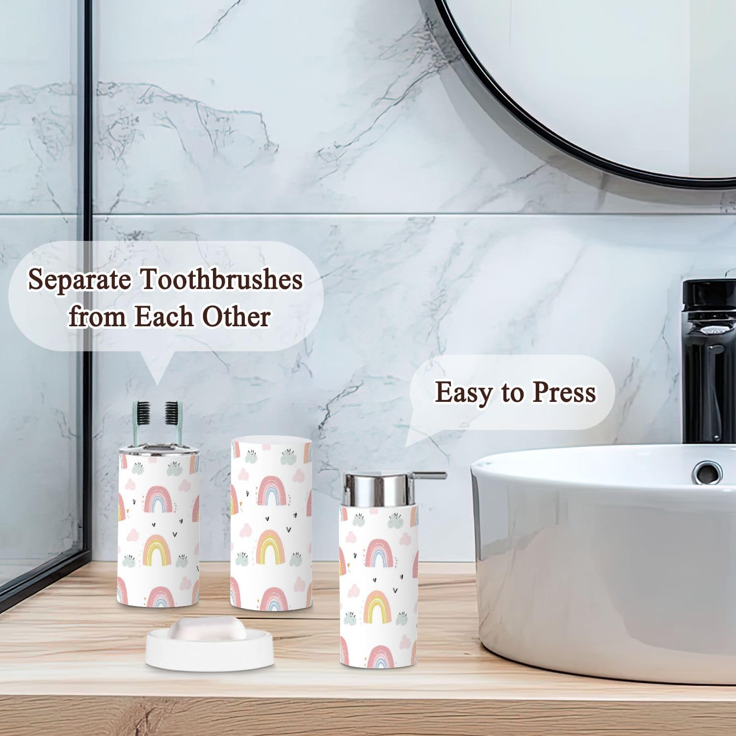 Jbnjankdav 6 Piece Bathroom Accessories Set with Rainbows Design