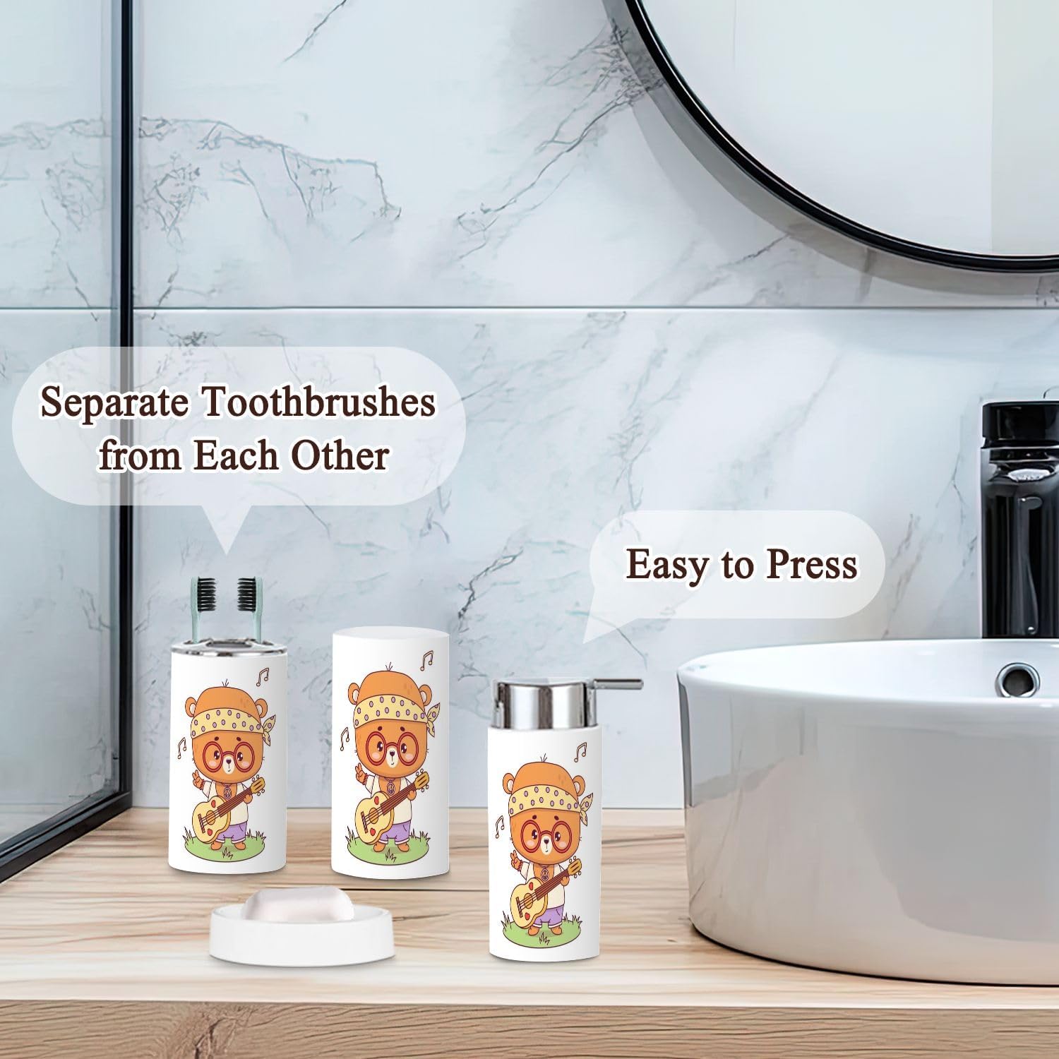 Cute Retro Bathroom Accessories Set 6 Pcs