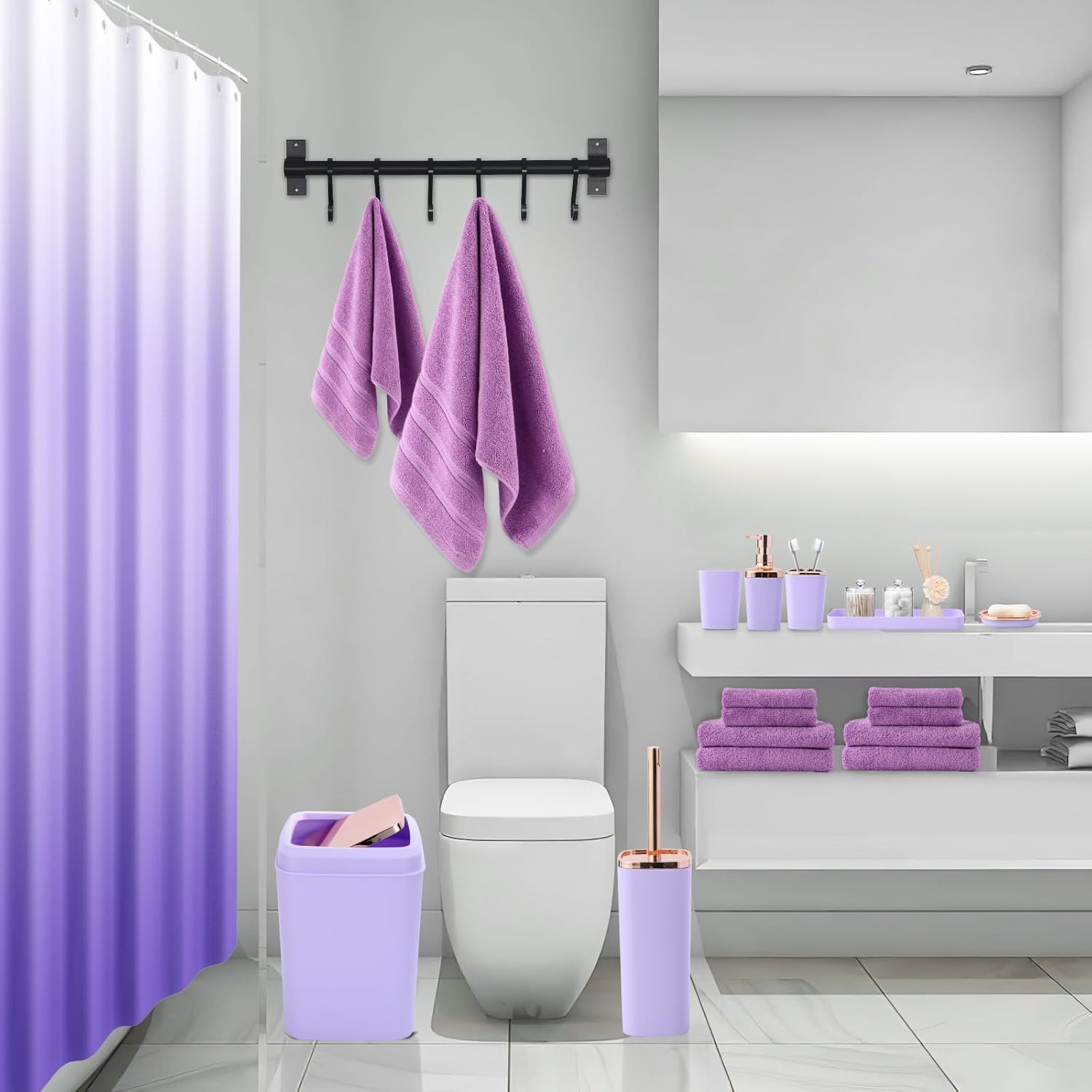 Complete Bathroom Accessories Collection Purple Bath Set with Essential Pieces