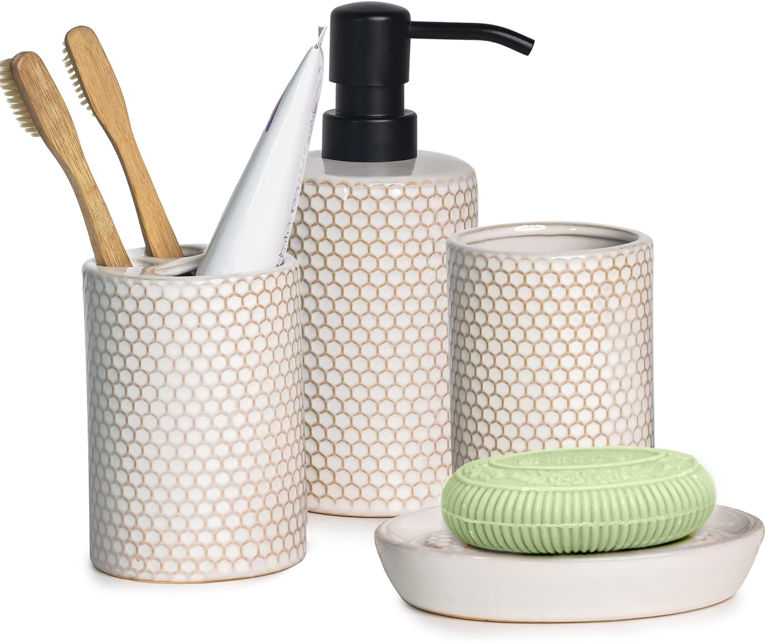 Complete 4-Piece Bathroom Set Honeycomb Design Modern Practical