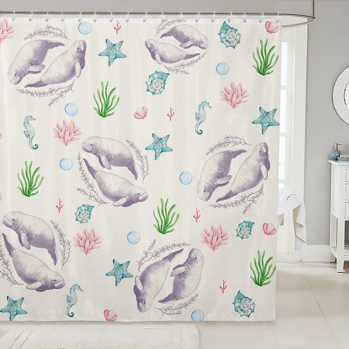 Seaweed_tail Kawaii 72x72 Premium Marine Bathroom Shower Curtain