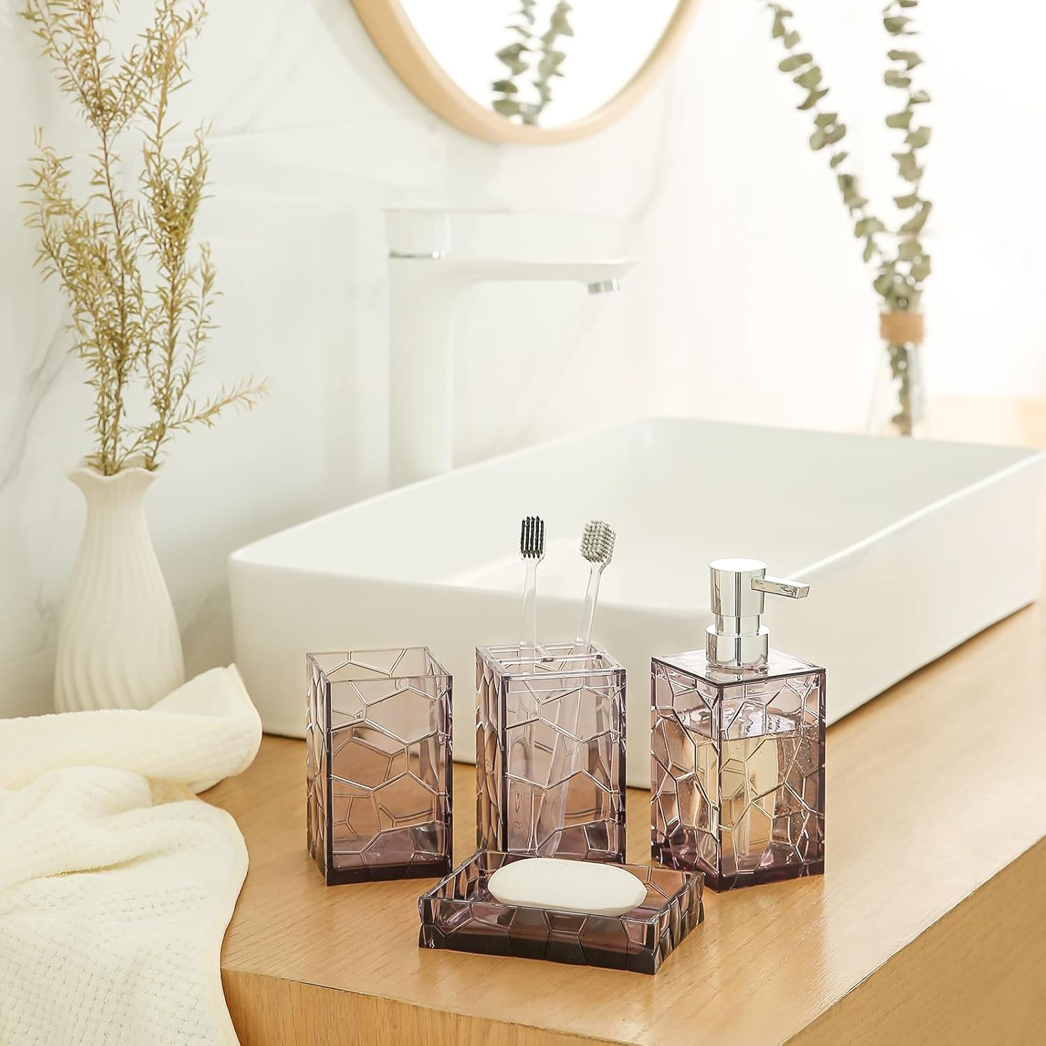 Rust-Free Acrylic Bathroom Accessories Set 5-Piece Lavender Purple