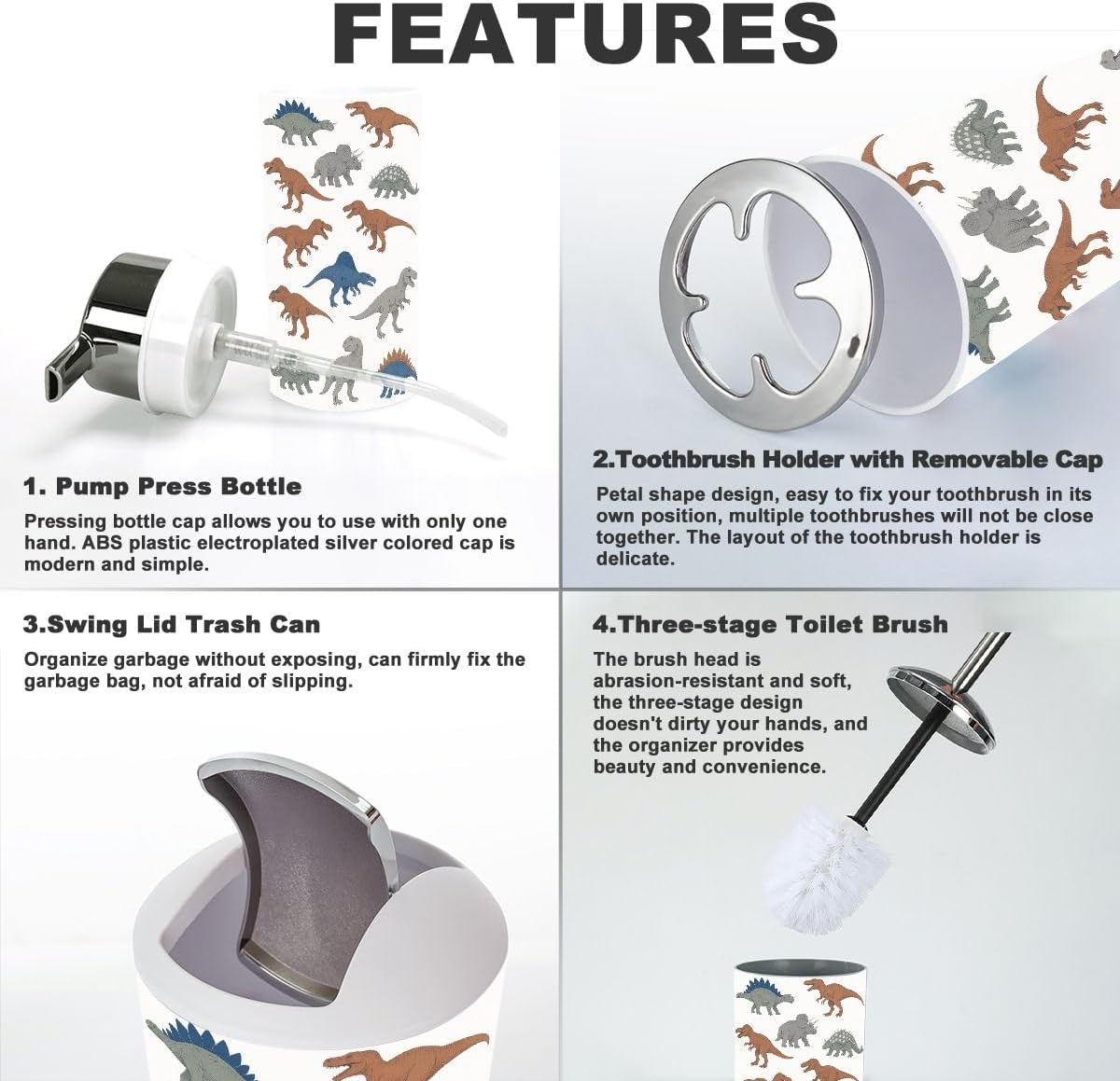 Cute Dinosaur Bathroom Accessory Set 6 Pieces
