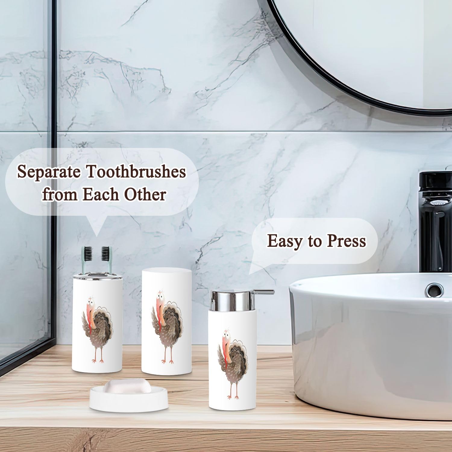 Cute Turkey Bird Bathroom Accessories Set for Kids
