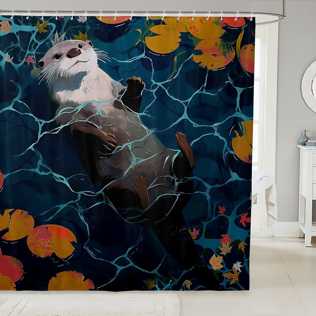 Feelyou Otter Shower Curtain Set 72x72 Waterproof Kids Cartoon Animal Bath Curtain