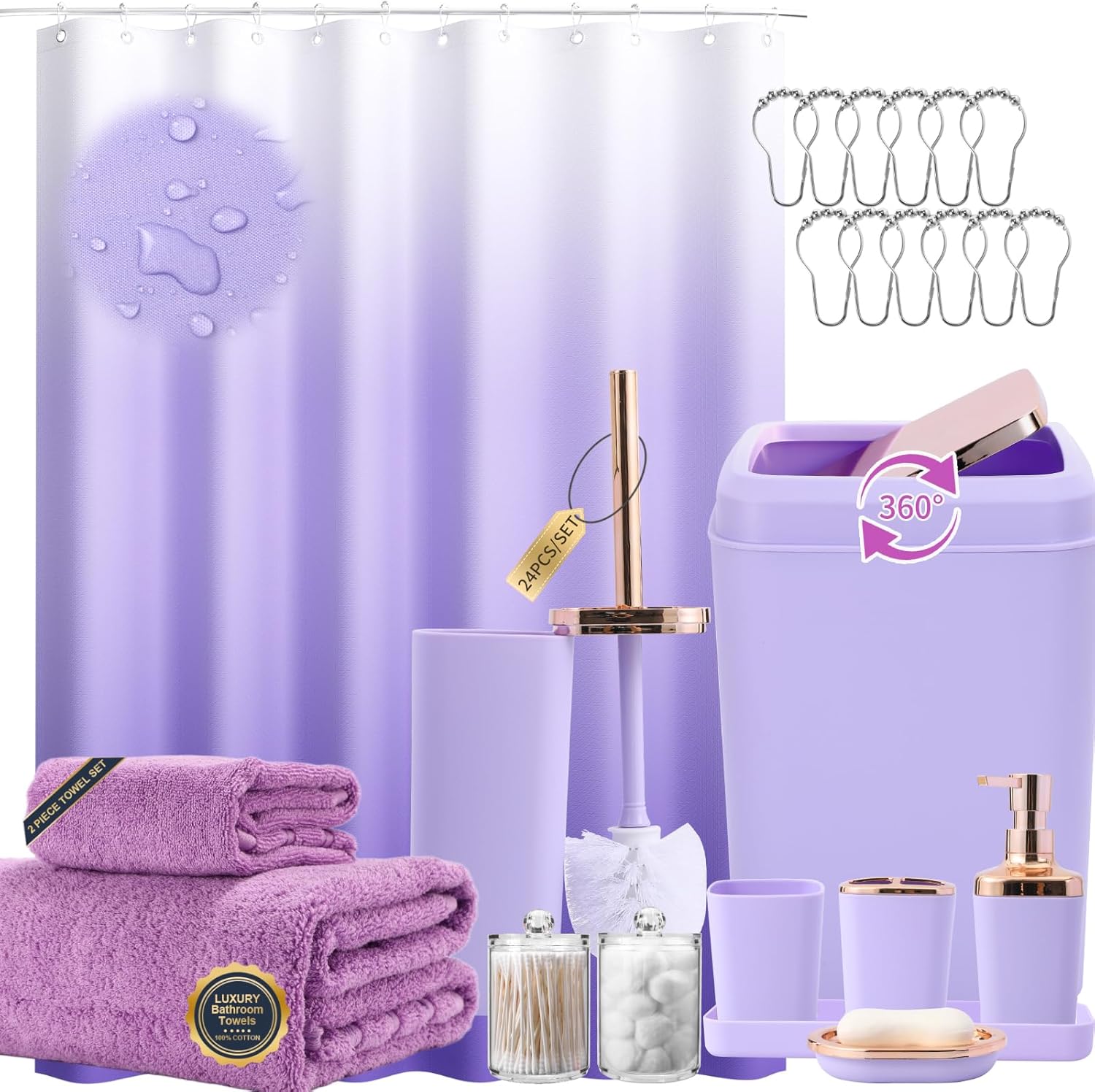 Complete Bathroom Accessories Collection Purple Bath Set with Essential Pieces