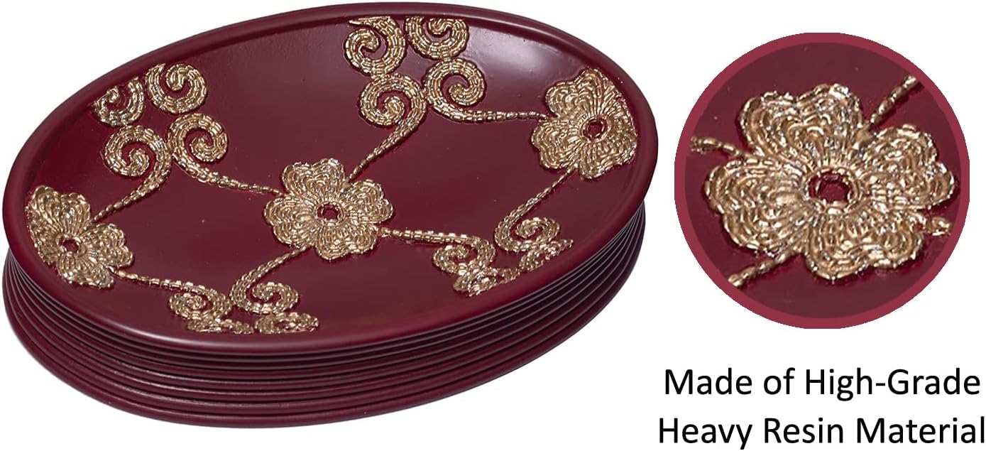 4pc Elegant Rose Accessory Set - Burgundy Bathroom Accessories