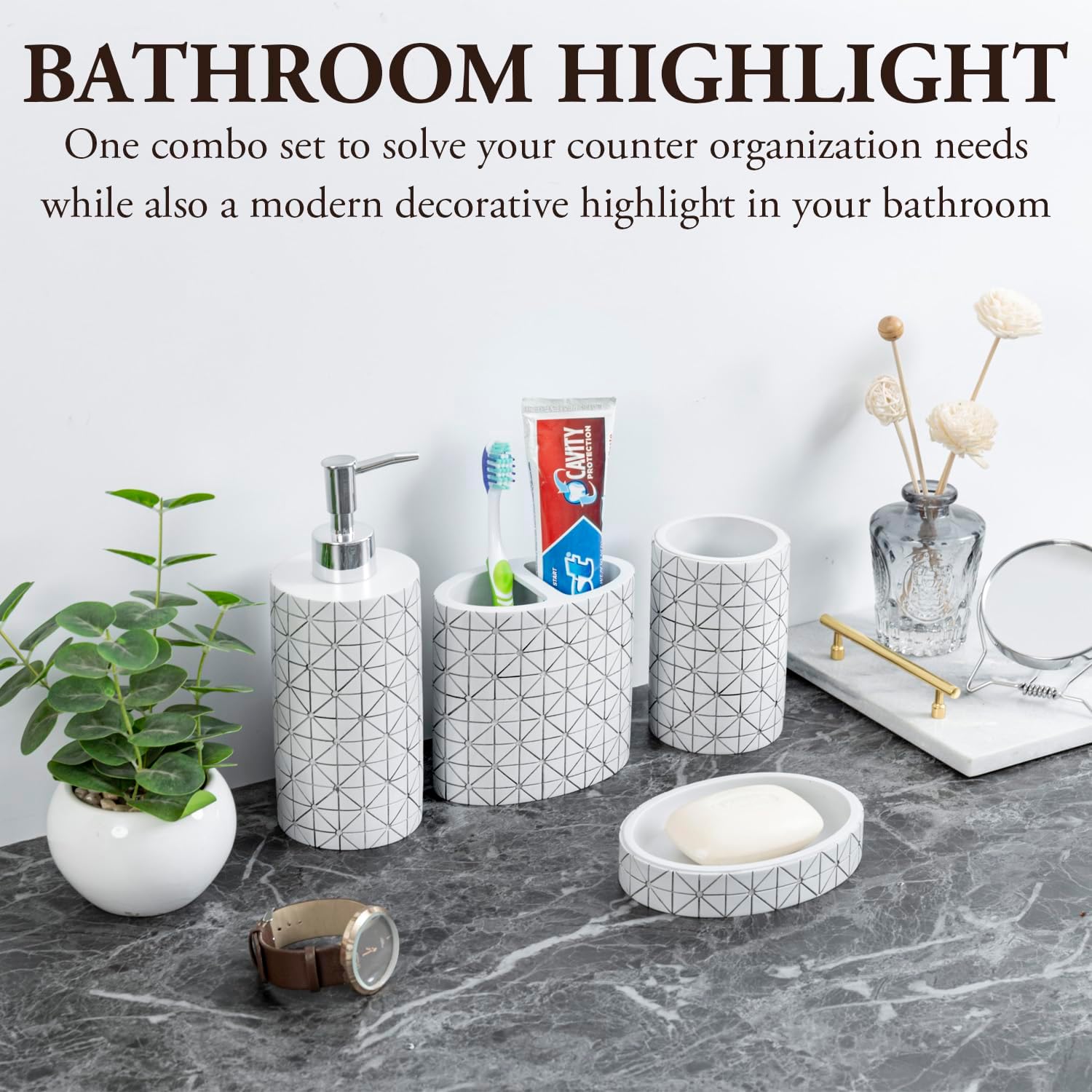 MyGift Modern Geometric Design Set for the Bathroom