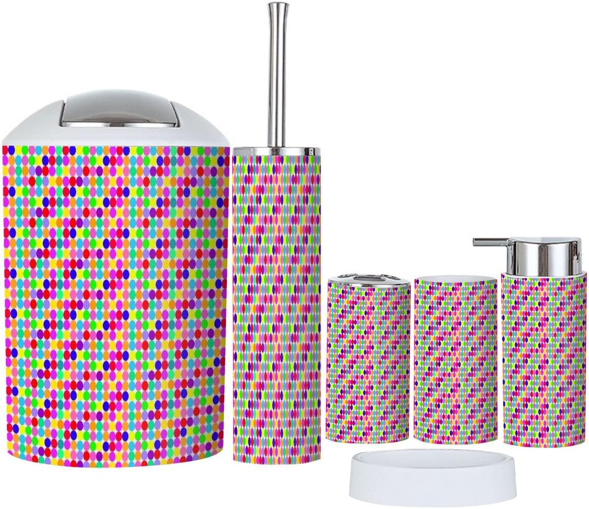 6-Piece Bathroom Accessories Set with Rainbow Pattern