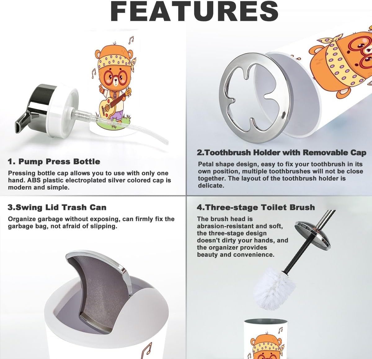 Cute Retro Bathroom Accessories Set 6 Pcs