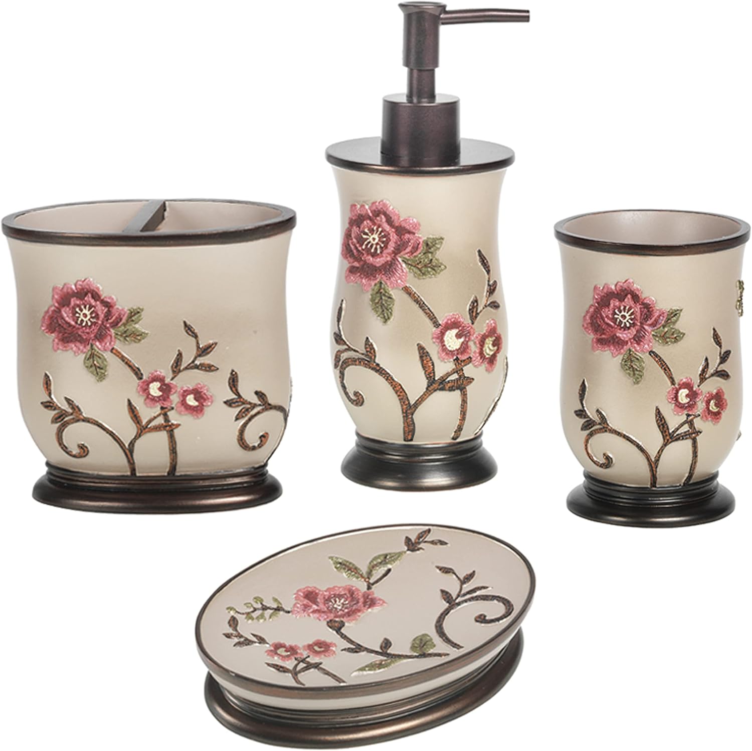 4pc Larrisa Floral Bathroom Accessories Set