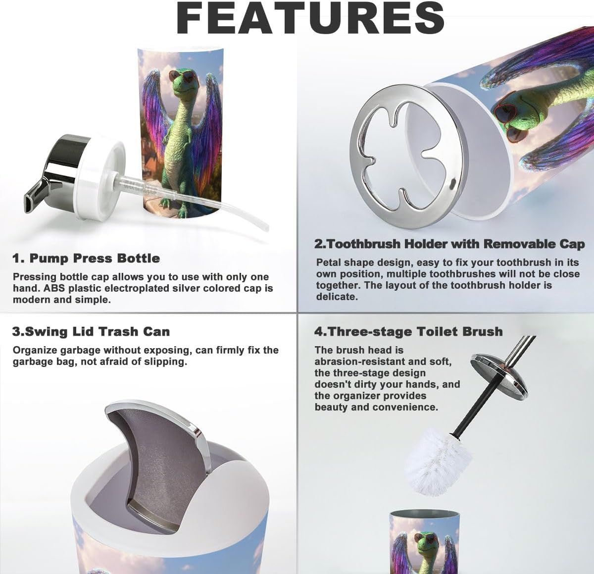 Unique Fun Enumeration Bathroom Accessories Set for Kids