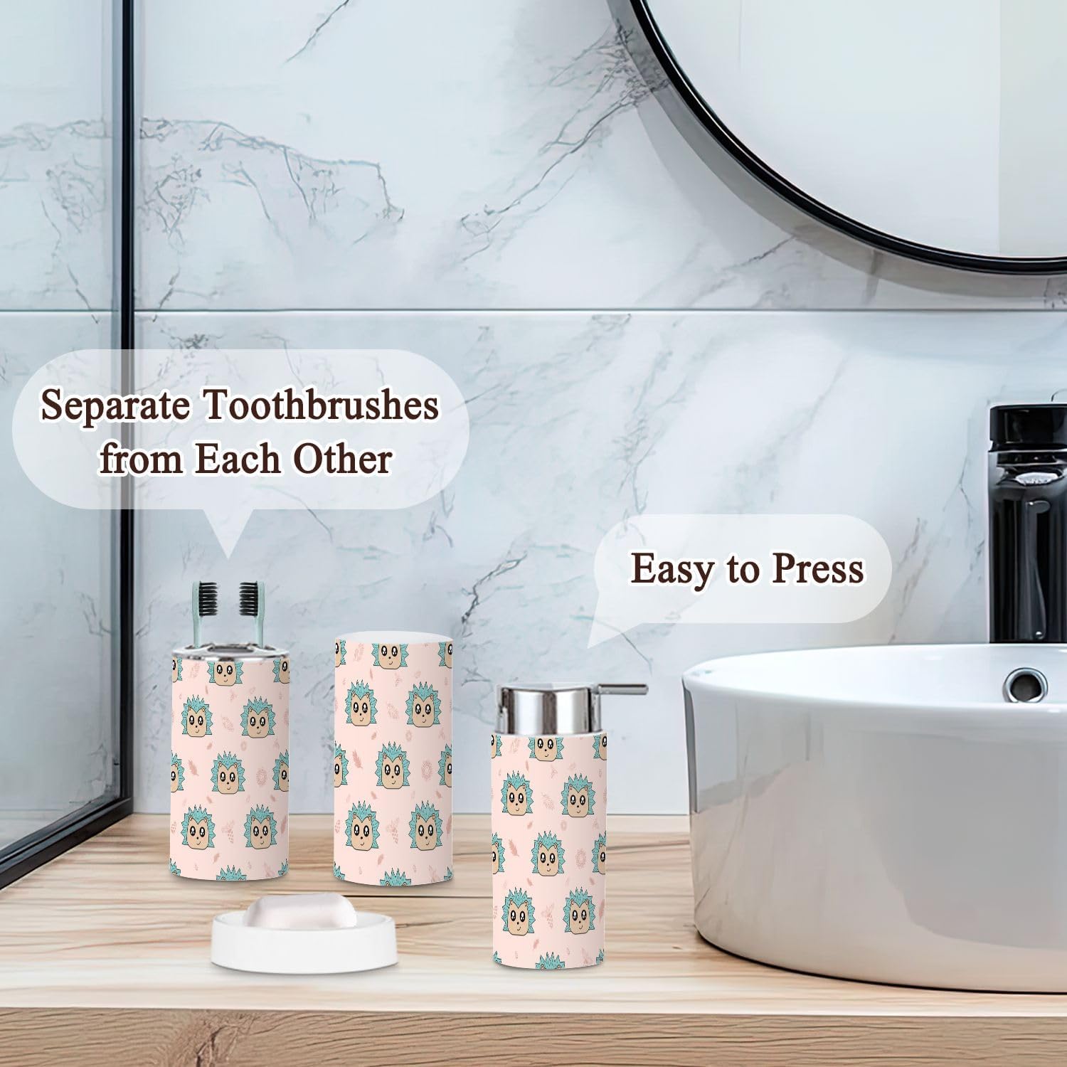 6-Piece Hedgehog Bathroom Accessories Set for Kids Adults Durable Stylish