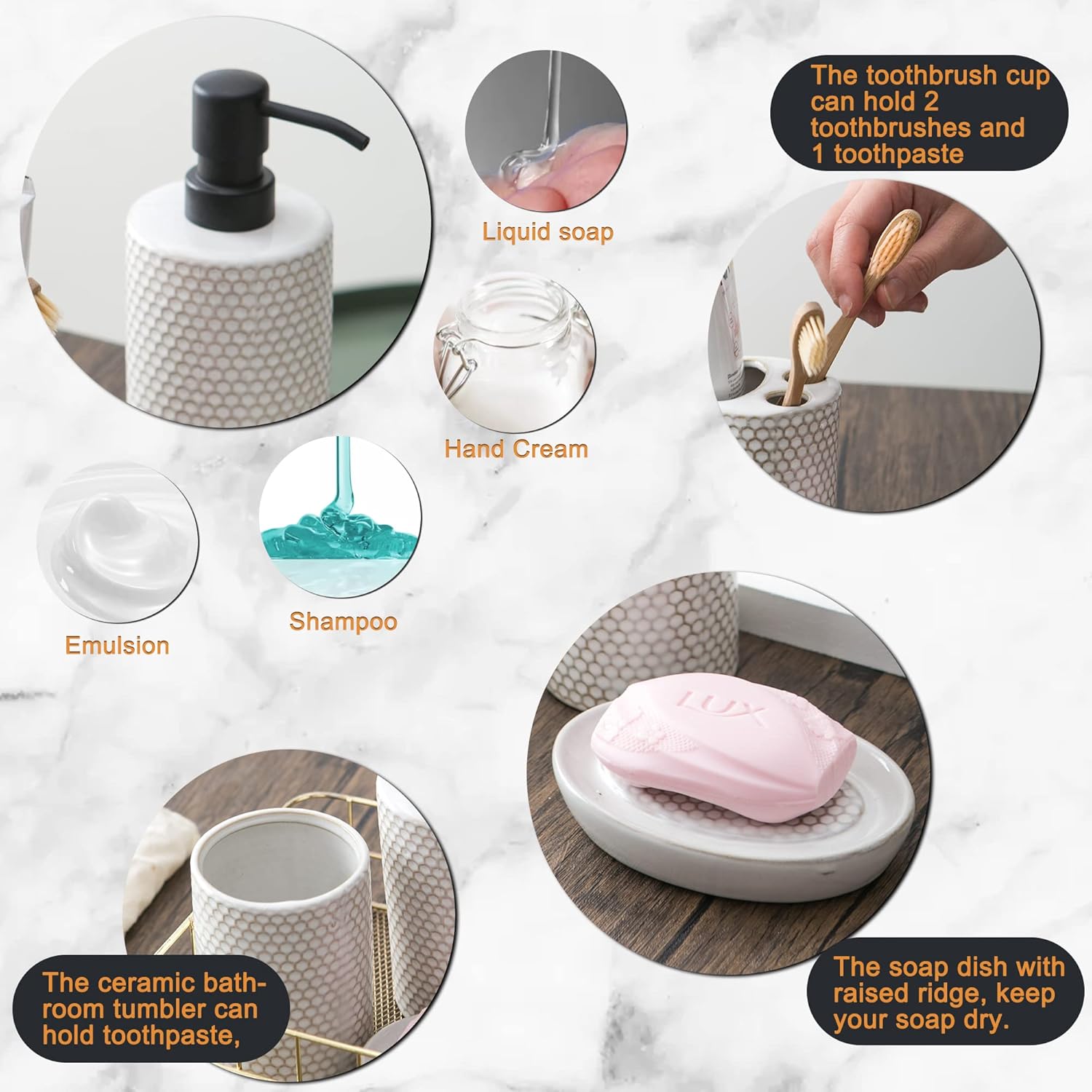 Complete 4-Piece Bathroom Set Honeycomb Design Modern Practical