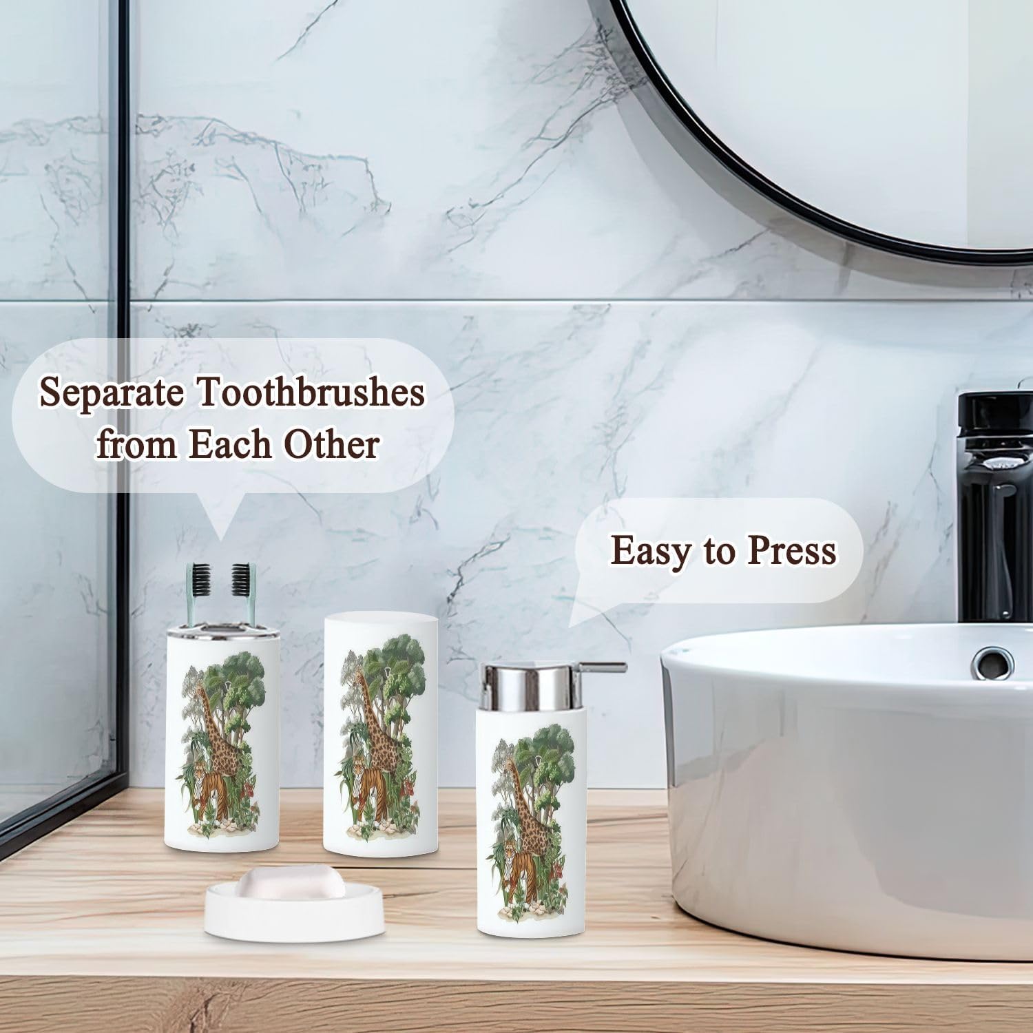 Jungle Animals Bathroom Accessories Set 6 Pcs